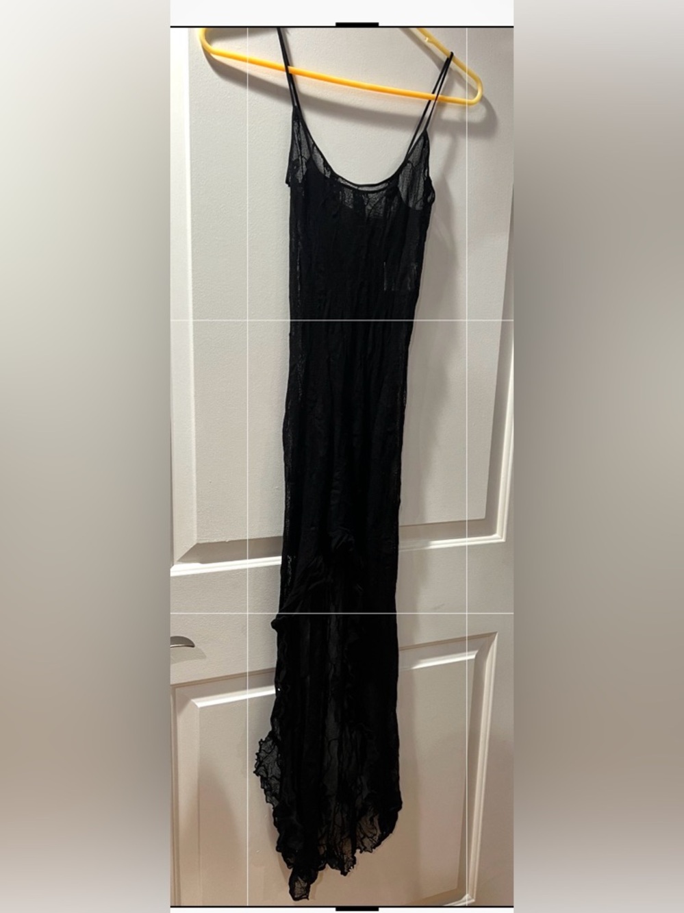 Lace Black Slip Maxi Dress with Spaghetti Straps- Leg Avenue